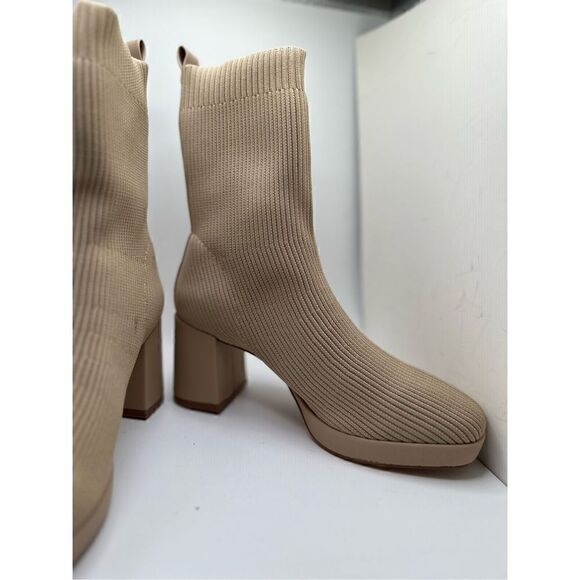 CUSHIONAIRE Women's Stretch platform heel boot +Memory Foam 7 WIDE NUDE - Picture 6 of 8